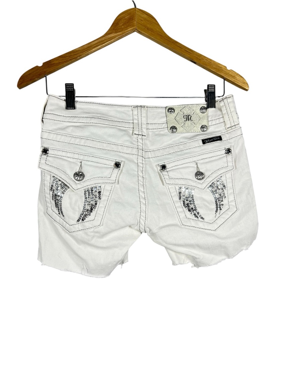 Miss Me Y2K Bedazzled Pocket White Cutoff Shorts 27